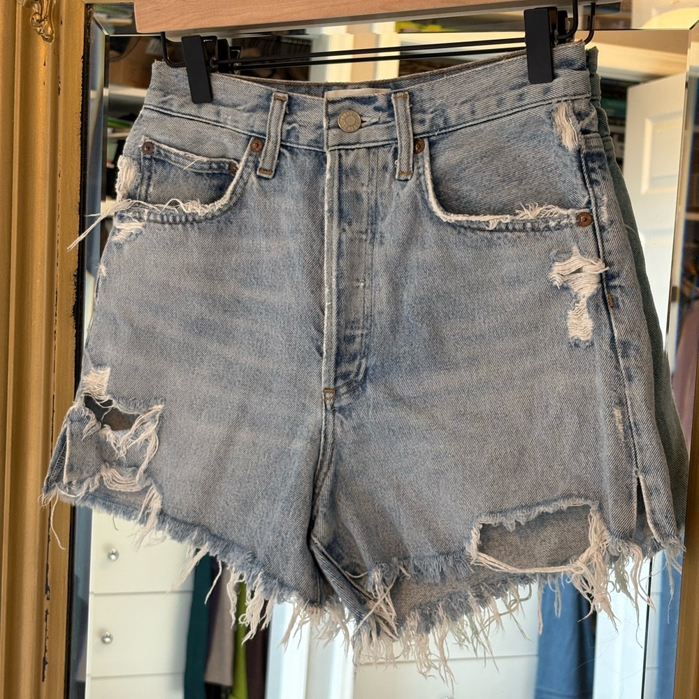 Agolde Light Blue Distressed Jean Shorts